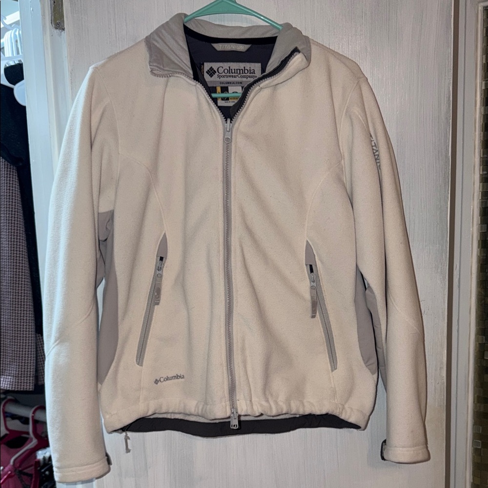 Columbia White Fleece Jacket with Gray Trim